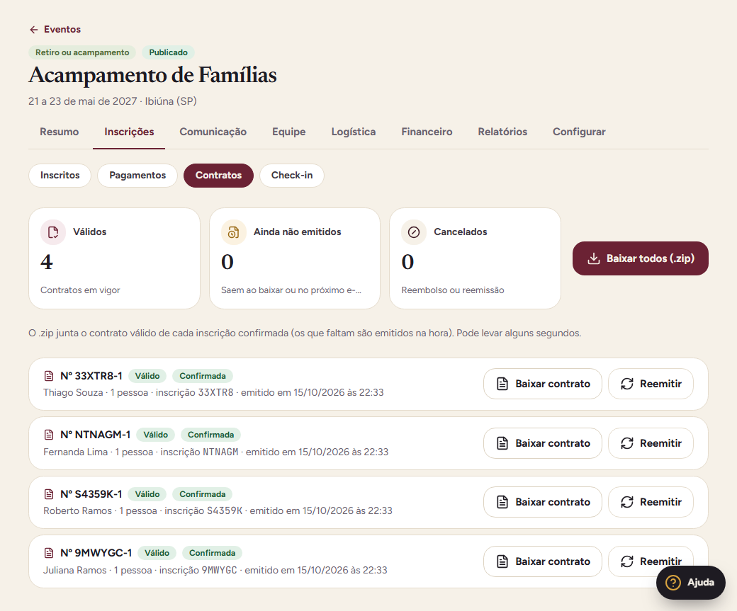 Contratos do evento