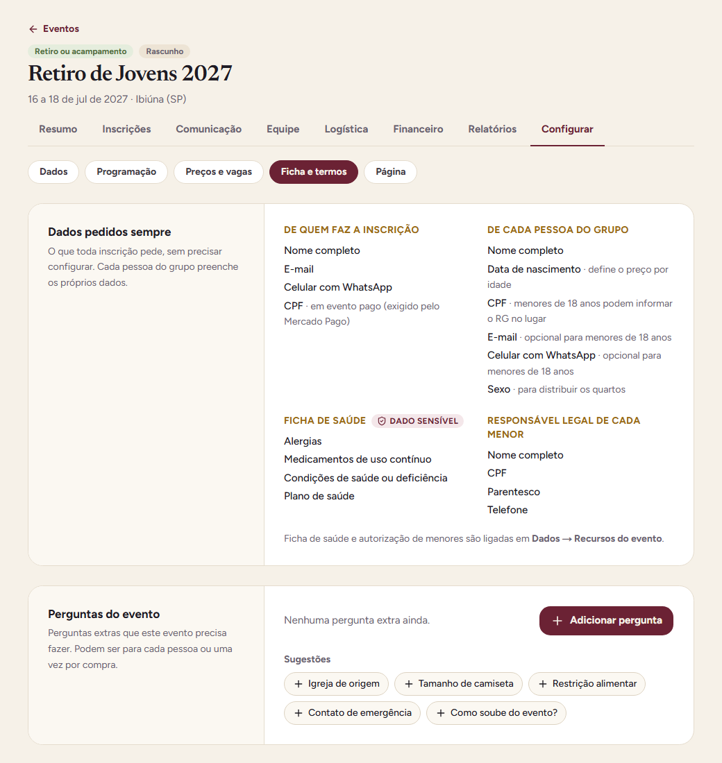 Ficha de inscrição e termos
