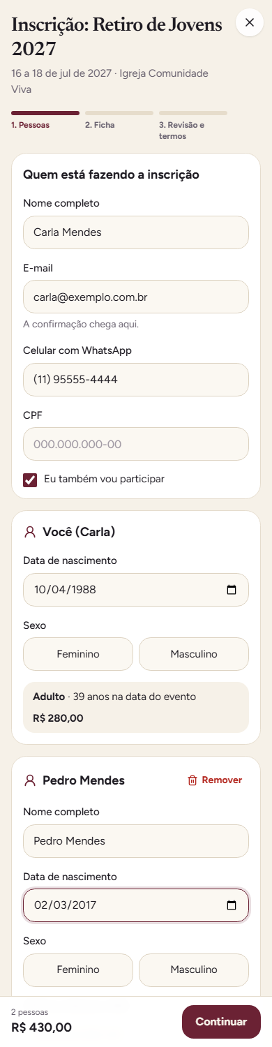 Formulário de inscrição em grupo